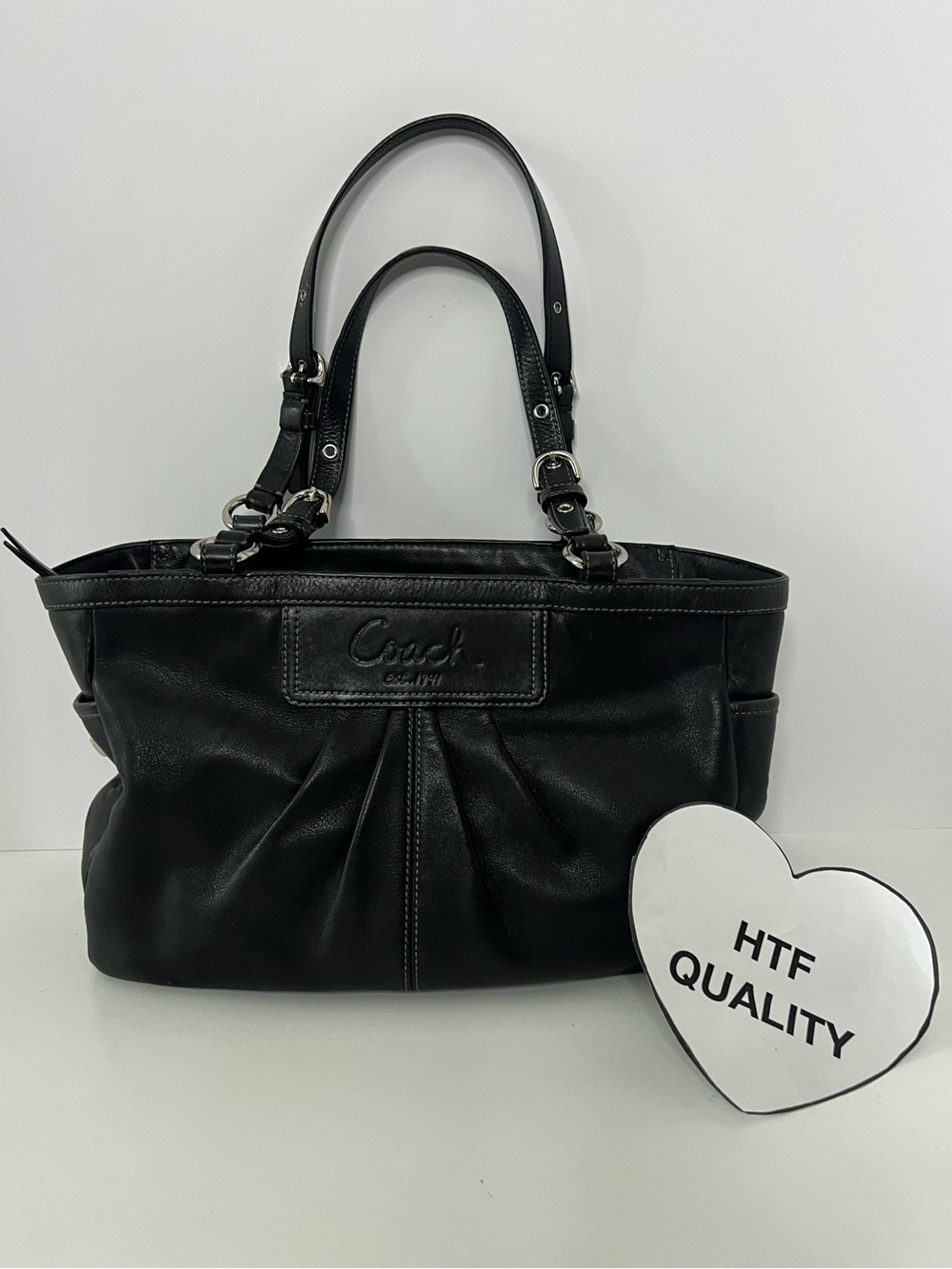 Y2K Coach Vintage Pleated Soft Leather Shoulder Tote Bag Chain Soho Black Logo